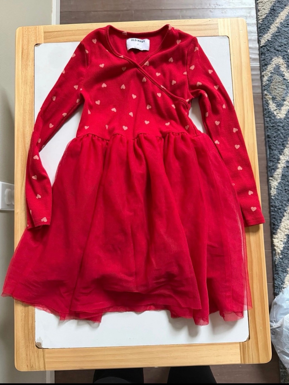 Old Navy 6T Red with White Hearts Tulle Skirt Long Sleeve Dress